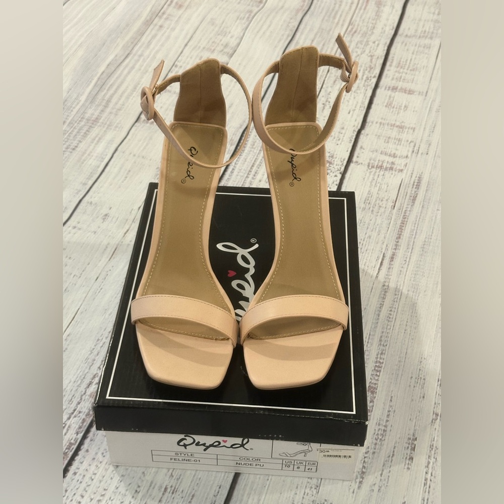 Qupid Nude Open Toe High Heel Sandals Ankle Strap Women’s Sz 10 Closet Staple